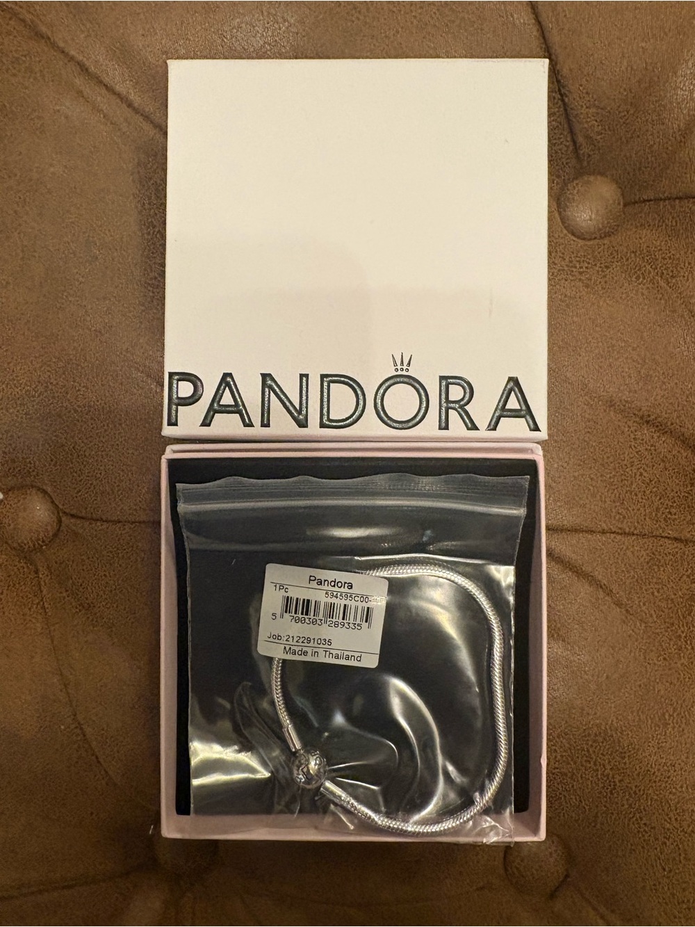 New! Pandora Silver Tone Snake Chain Bracelet with Logo Barrel Clasp
